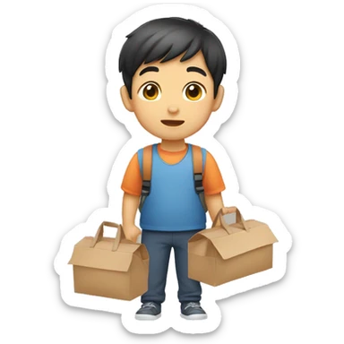 Asian boy who keeps a carrier sticker