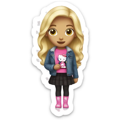 Blonde curvy girl with hello kitty plush sticker