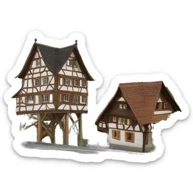 Fachwerkhäuser straßburg mit vielen sichtbaren holzbalken sticker