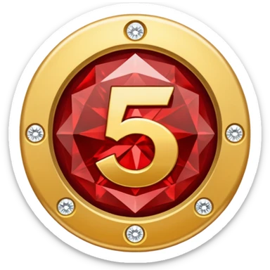 Make a round icon for a paid subscription, a red diamond, and the number 5. sticker