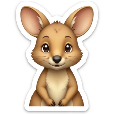 Cinematic Cute Wallaby Portrait Emoji, Head tilted playfully and inquisitively, featuring a glossy tan fur with delicate brown accents and a charming, alert expression, round, sparkling eyes filled with gentle curiosity, Simplified yet irresistibly adorable features, highly detailed, glowing with a warm, friendly glow, high shine, affectionate and bouncy, stylized with a touch of outback whimsy, bright and endearing, soft glowing outline, capturing the essence of a mischievous yet loving wallaby, so playful it feels like it could skip out of the screen into your arms! sticker
