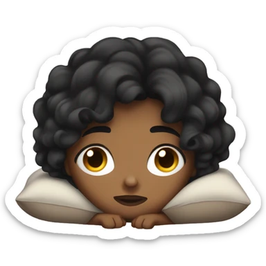 black haired girl curled up in bed on her phone sticker