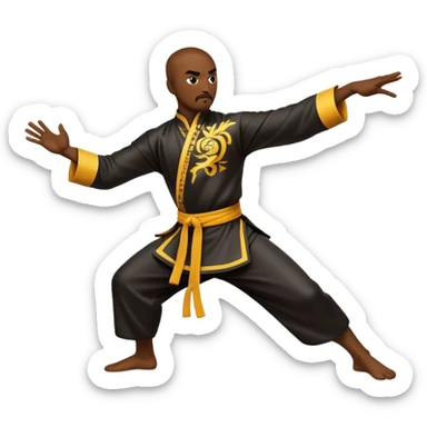 Cinematic Realistic Kung Fu Action Emoji, depicted as an epic martial arts scene with a master executing a precise move in traditional attire, rendered with fluid motion and vibrant textures under dramatic high-contrast lighting. sticker