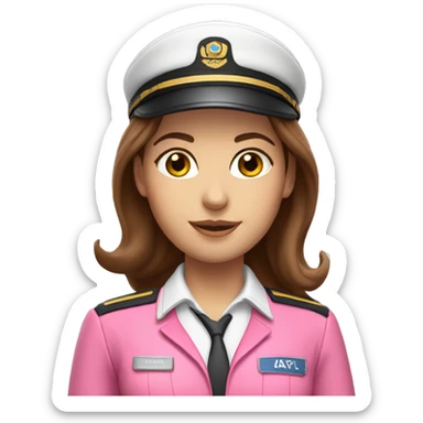 white female pilot with hat long brown hair pink outfit  sticker