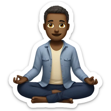 man meditating sitting down with cream shirt and navy blue pants sticker