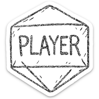 minimalist hand-drawn outlined icon of a player for DnD TTRPGs, worn distressed sticker