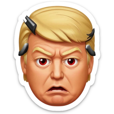 Donald Trump is vey very very furious. Red with anger. photorealistic sticker