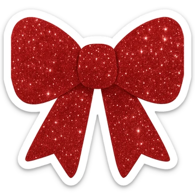 Make the decorative bow red and covered in glitter, shiny and vibrant, no background, keep the shiny and vibrant glittery decoration. sticker