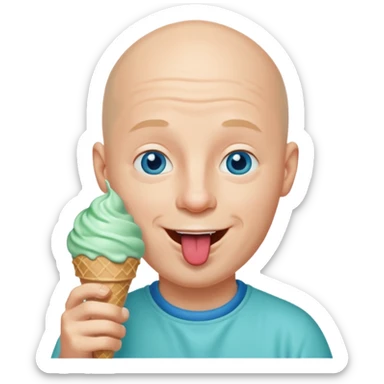 Smiling Bald man with blue eyes Licking a mint ice cream cone sticker