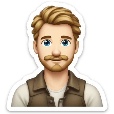 young polish man hair should be short, ears less protruding, mustache visible, very delicate beard, blue eyes, no background sticker