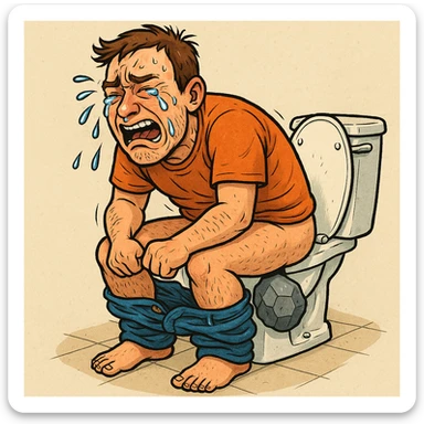 a man pooping a rock and crying, in a clear, expressive style sticker