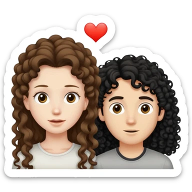 long light brown hair girl with pale skin and boy with black curly hair and tanned skin looking at each other sticker