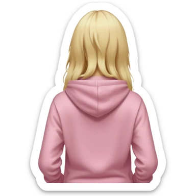 close up back view of long blonde hair, light pink hoodie sticker