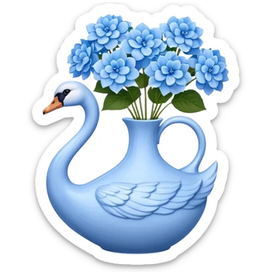 Light blue swan shaped vase with blue flowers in it sticker
