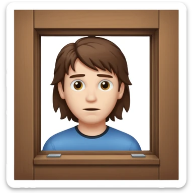 Guy with mullet brown hair creepy peeking through window sticker