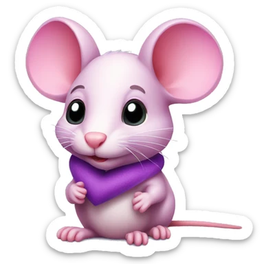 cute pink rat with heart purple sticker