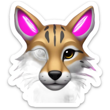 Coyote ocelot with grey and black fur and phoenix wings and pink ears, neon lights sticker