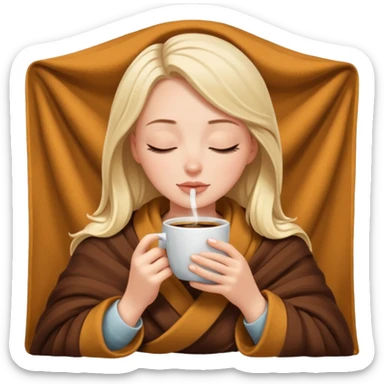 White Girl inside a blanket sipping coffee eyes closed sticker