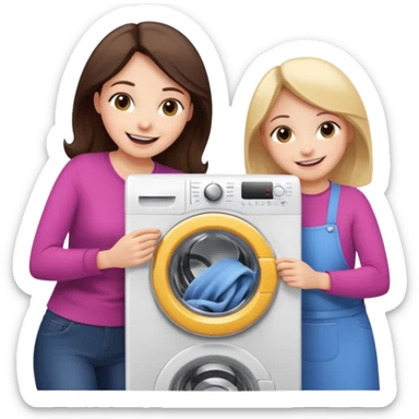 Mother and daughter opening a washing machine door sticker
