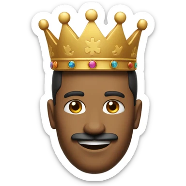 the head of a man with a king's crown, a mustache, smiling and making the peace sign sticker