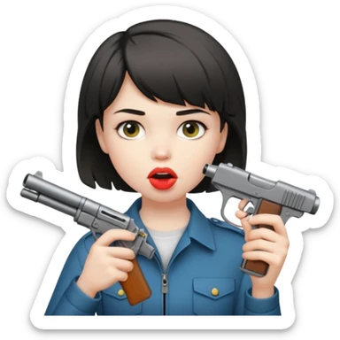 short hair girl with mullet putting gun in her mouth sticker