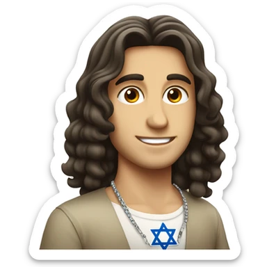 Jewish brunette man with Israel flag and necklace of star of David  sticker