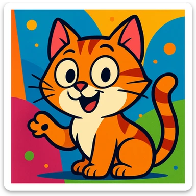 playful cat, vibrant toon cartoon style sticker