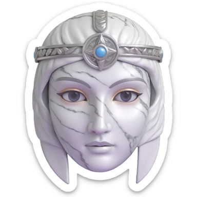 Make the colors silver and give the face a statue-like, marble texture, keeping the 3D close-up Athena style, with no background. sticker