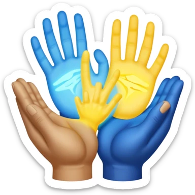 a normal hand being held by 2 hands, a glowing blue hand and a glowing yellow hand souls... hope and comfort from the past and futur sticker