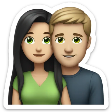 White man with blue eyes and BROWN hair hugging white woman with long straight black hair and green eyes sticker