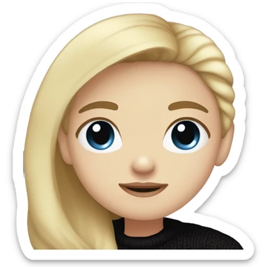 dark Blonde girl with blue eyes in black sweater and an east asian with light skin man with black hair and black eyes hugging sticker