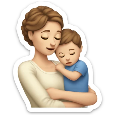  tired caucasian mother with brown hair holding baby sticker