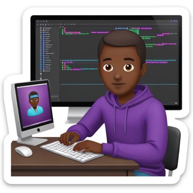 black man using computer editing in software premiere pro sticker