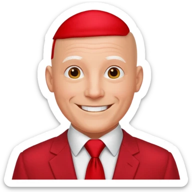 man Bald with red necktie, red dress, age. sticker