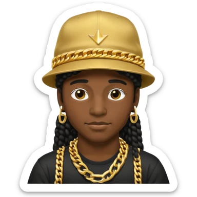 80s breakdancer with big gold chain and hat sticker