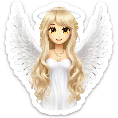 hime gyaru girl, angel wings, halo, white top, long beautiful hair  sticker