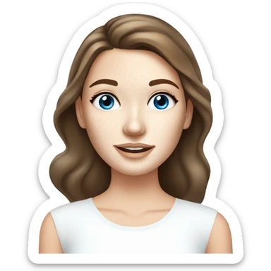 White girl with freckles brunette blue eyes doing skinacare cream on her face sticker