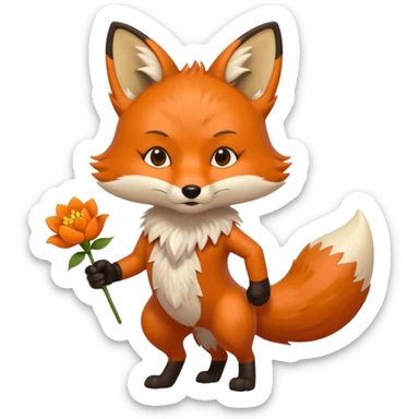 stojący z kwiatkiem lisek który jest wściekły  sticker