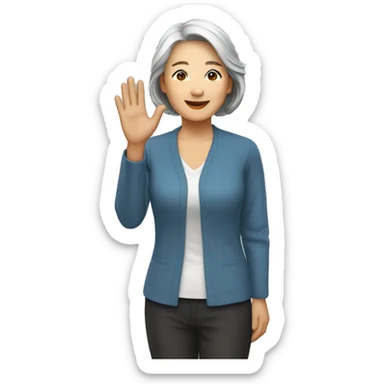 Mature asian women is waving sticker