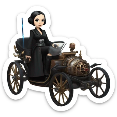 Wednesday Addams Jedi bounty hunter driving a modern blue,red and pewter steampunk electric luxury carriage  sticker