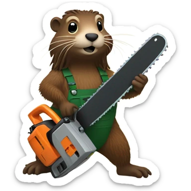 Dreadlock woodchuck holding a chain saw sticker