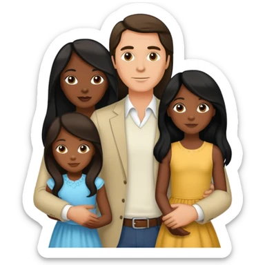 Married brunette white man and long black hair dark skin woman standing with their 3 black daughters in high detail sticker