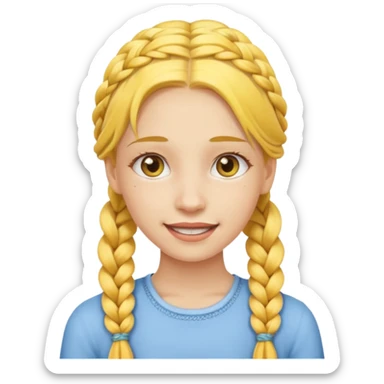 a girl with braces and yellow braided hair sticker