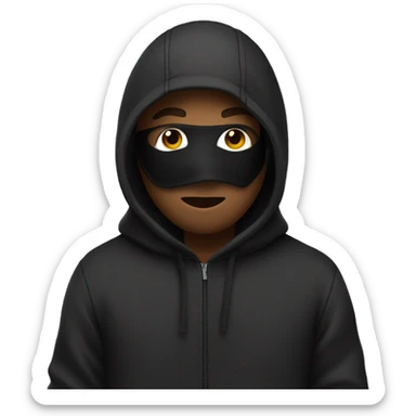 man wearing a black ski mask while wearing a hoodie with the hood on while putting his hands in his pocket sticker