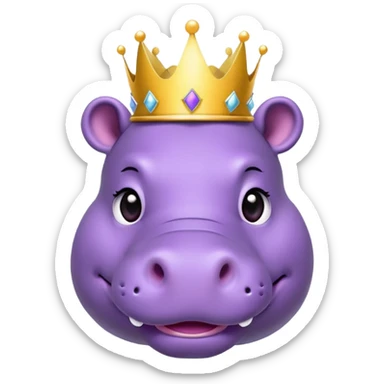 A purple hippo head with a crown and nice smile sticker