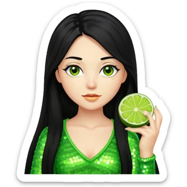 Verona from Van Helsing with long black hair, lime green sequin outfit sticker