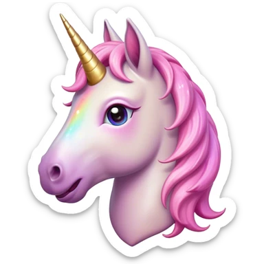 Cinematic Comical Unicorn Pony Portrait Emoji, Head tilted dramatically with an exaggeratedly amused expression, featuring a compact, magically adorned form with a sparkling tiny horn, wide, comically expressive eyes full of playful disbelief, and a subtly animated mane, Simplified yet hilariously expressive features, highly detailed, glowing with a slightly sassy pastel glow, high shine, dramatic yet playful, stylized with an air of cheeky magical mischief, soft glowing outline, capturing the essence of a meme-worthy unicorn pony that looks ready to trot its way into viral fame! sticker