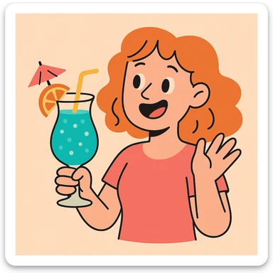 blue curaçao tropical cocktail in a hurricane glass, flat vector illustration sticker