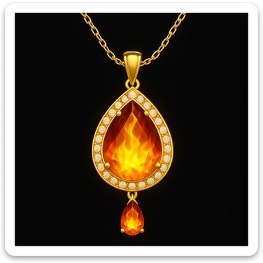 Add a yellow fiery light to the teardrop ruby pendant, representing transformation and rebirth sticker