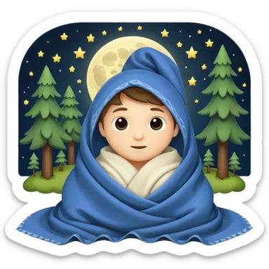 moon tucked into blanket by tiny forest alchemist sticker